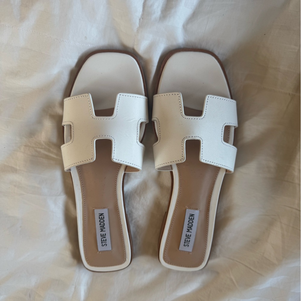 Steve Madden White Leather Slide Sandals